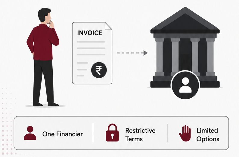 Traditional factoring: one financier, fixed terms, risk tied to seller